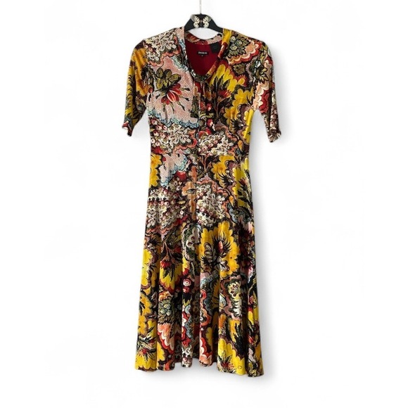 Desigual Maxi Dress 3/4 Slv  Floral Yellow Multicolor Women's Size M EU 32 - Picture 1 of 11